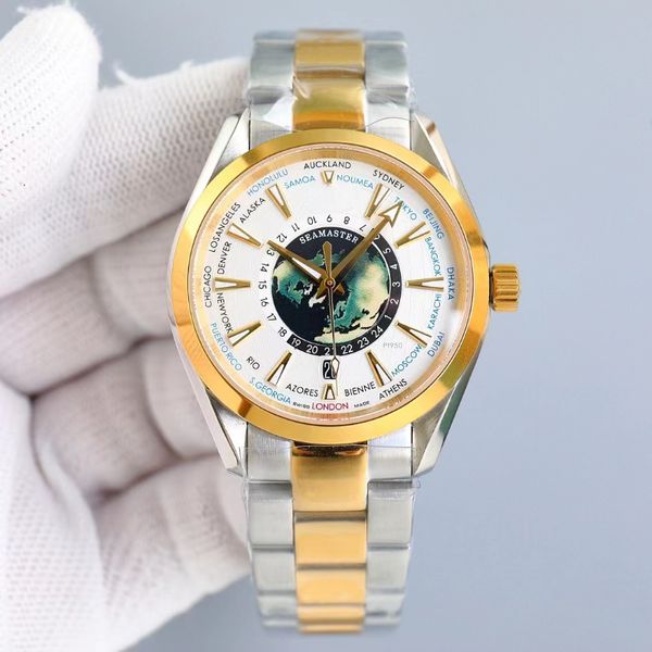 

men's watch haima 150 world dial paired with sapphire mirror 361 precision steel band with fine craftsmanship, high end movement, luxur, Slivery;golden