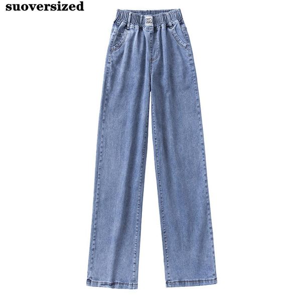 

dresses elastic high waist anklelength straight jeans women wide leg denim pants casual pantalones oversize 4xl trousers blue vaqueros, White;black