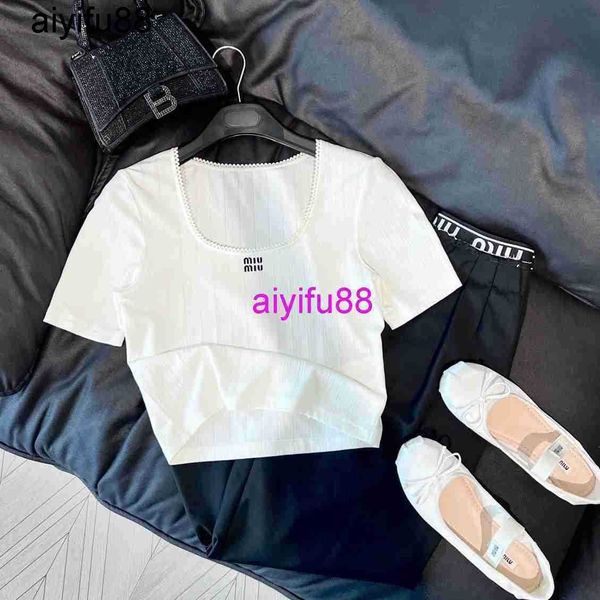 

23ss new simple and versatile dafang ling embroidered letter t-shirt decorative design ballet girl style short sleeve, White