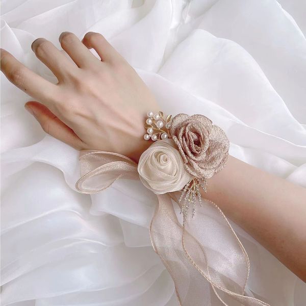 

white bridesmaid wrist flower champagne bridesmaid wedding brooch wedding brooch high wedding sisters group white hand gift
