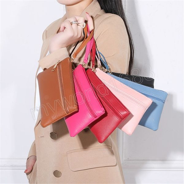 

pu leather women money bag versatile solid female long card holder wallet lady clutch purse wristlet phone bags, Red;black