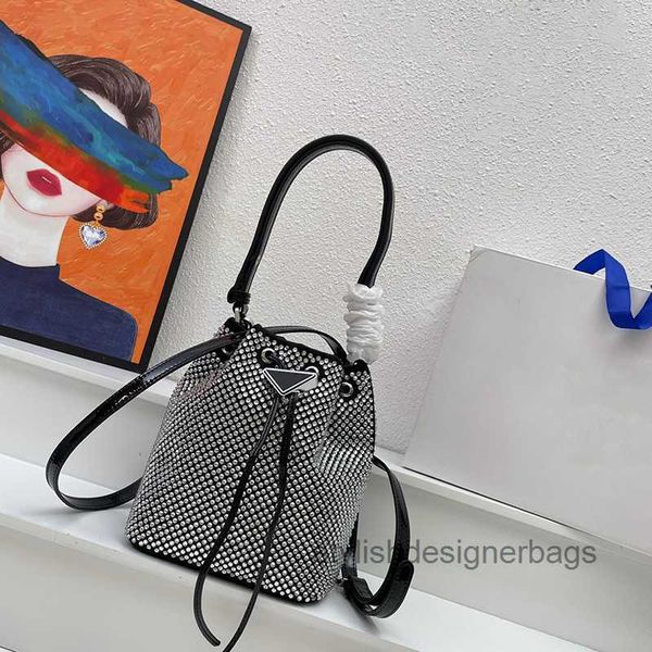 

cross body luxury designer shoulder bag with crystals women bucket handbag mini crossbody bags gold silver nylon purse with box