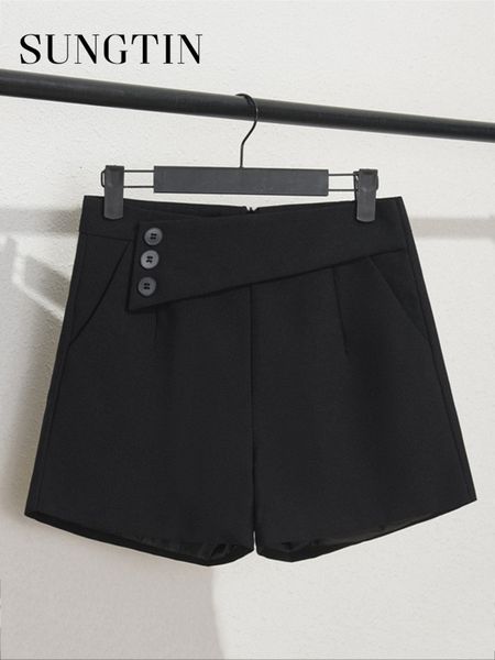 

women's shorts sungtin high waist shorts woman basic office lady elegant solid short pants women elegant suit summer shorts korean fash, White;black