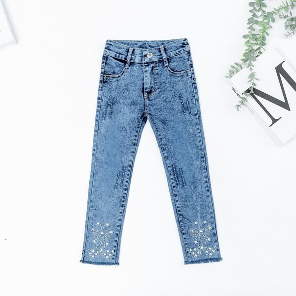 

jeans spring autumn girls jeans children butterfly casual stretch denim pants kids straight full length trousers 230512, Blue