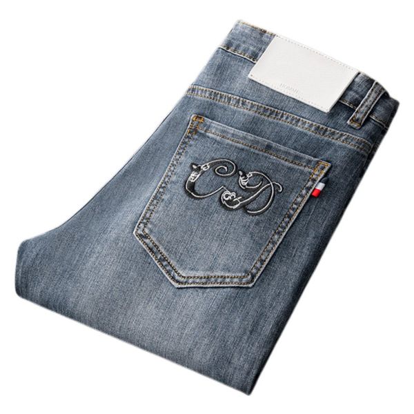 

new jeans chino pants pant men's trousers stretch autumn winter close-fitting jeans cotton slacks washed straight business casual littl, Blue