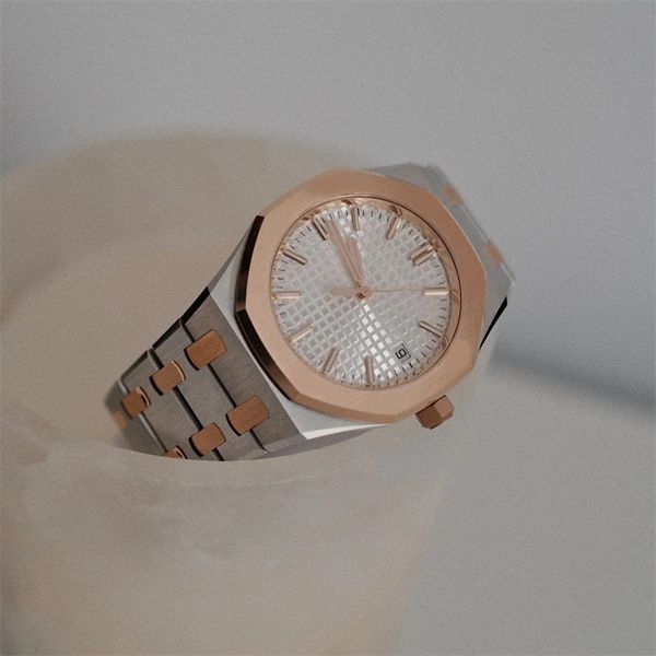 

designer wristwatch royal 15500st luxury watch mens oak classic screw bezel reloj hombre retro aaa 42mm automatic watch famous plated rose g, Slivery;brown