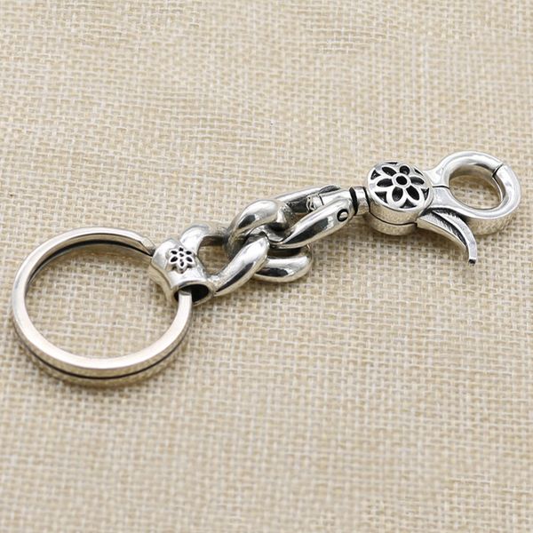 

s925 sterling silver keychain head jewelry pendant creative high range waist hanging cherry blossom simple punk hip hop jewelry, Slivery;golden