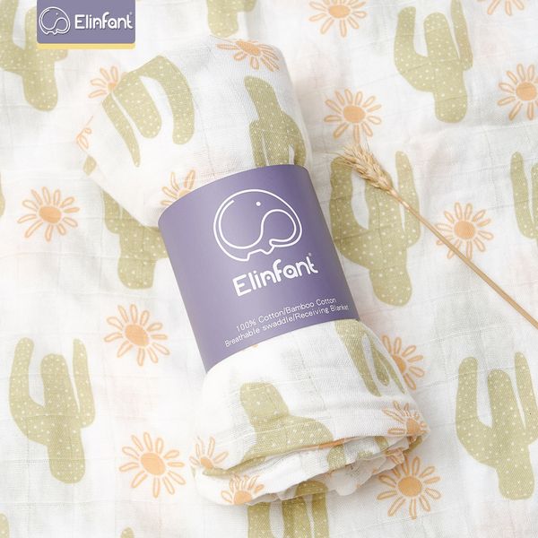 

blankets swaddling elinfant 1pcs bamboo cotton baby towel wrap 120x110cm soft print muslin swaddle blanket 230512