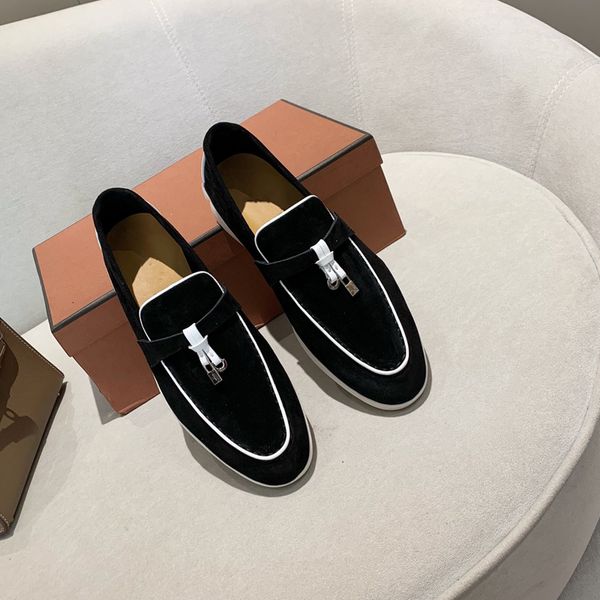 

dress shoes loro designer women's luxury suede flat mocasines men's driving sports casual walking 230512, Black