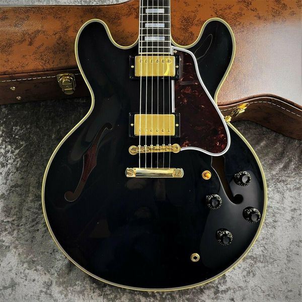 

new black ebony electric guitar, customized by gold binding factory 6 strings