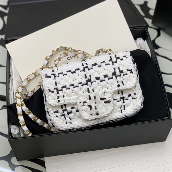

10a flip bag designer bags 17cm woven cotton straw bag woman shoulder bag chain bag lady cosmetic bag with box c503
