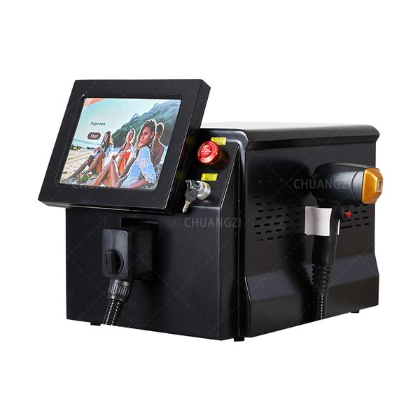 

808 hair removal laser machine diode laser 755 808 1064nm wavelength depilator cooling head painless depilation lighten skin tone, Black