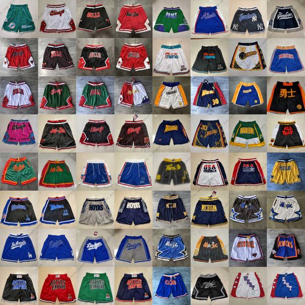 

2023 new all team basketball shorts just don short retro sport wear with pocket zipper sweatpants hip pop pant stitched embroidery man, Black
