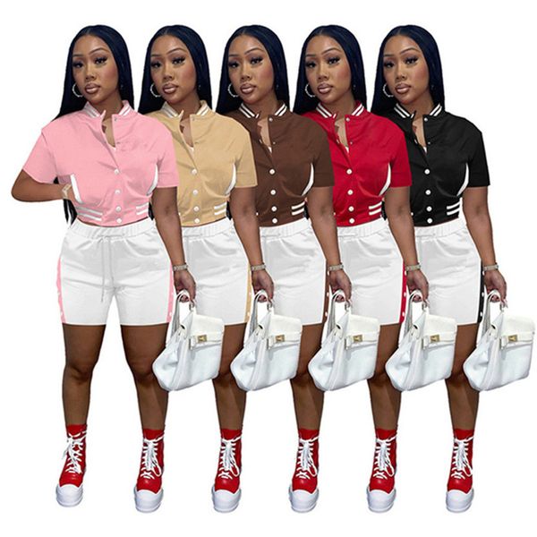 

designer tracksuits summer women two piece sets baseball uniform outfits short sleeve shirt and white shorts casual sweatsuits print sportsw, Gray