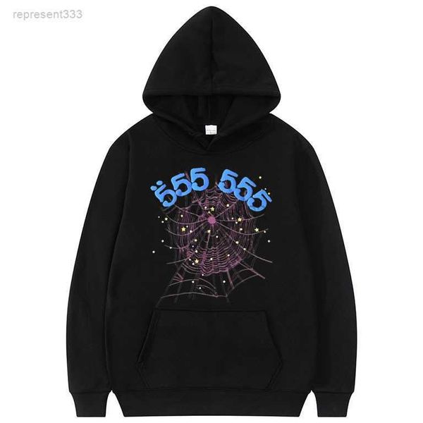 

spider hoodie fashion creativity 555555 angel number hoodie men spider web pattern sweatshirt loose clothing g220813 8m2l, Black