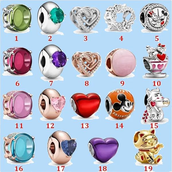 

925 silver beads charms fit pandora charm cute lucky cat fixed buckle beads love heart blue, Black