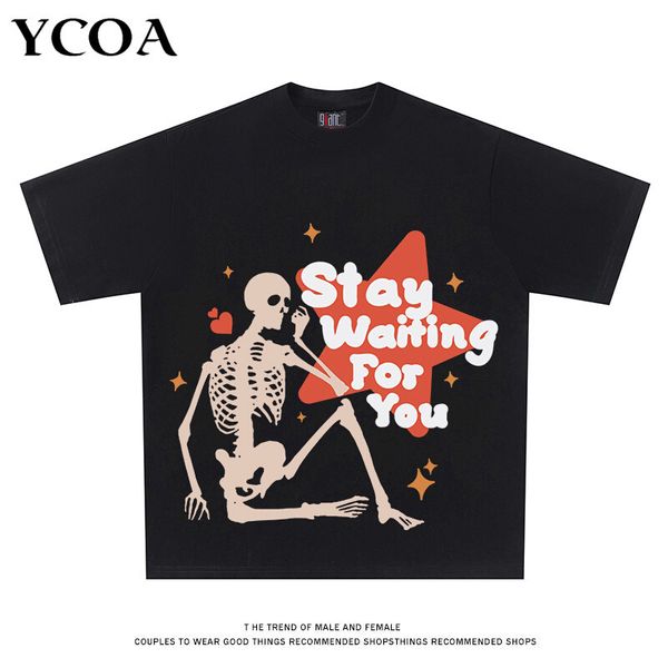 

men's t-shirts men streetwear tshirt hip hop oversize skulls graphic harajuku black cotton korean fashion pulovers tee aesthetic cloth, White;black