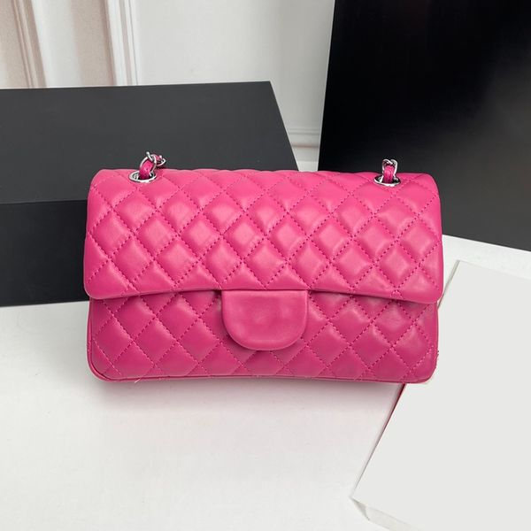 

womens fuchsia lambskin classic quilted bags silver metal hardware matelasse chain crossbody shoulder handbags multi pochette outdoor sacoch