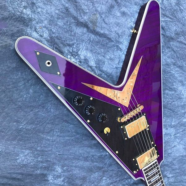 

electric guitar flame maple purple flying v-shaped gold jewelry