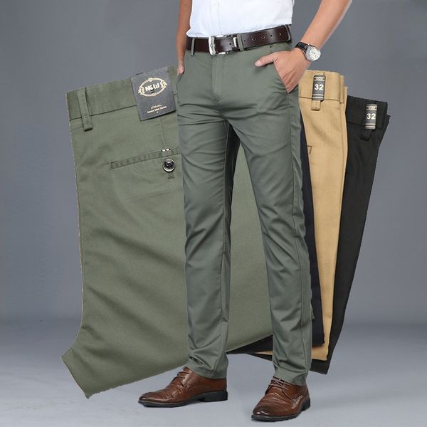 

men's pants spring summer cotton casual pants mens clothing straight business green black khaki trousers male brand 230512