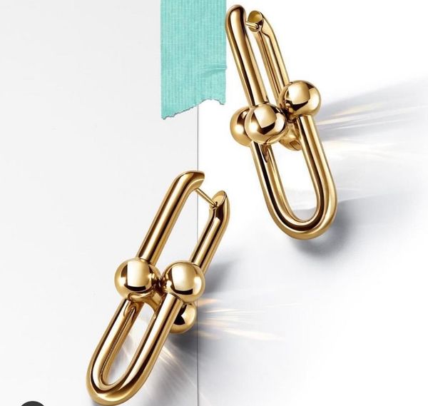 

new fashion luxurys brand u shape stud earring design chain link earrings for women man wedding party designer jewelry hardwear men hip pop, Golden;silver