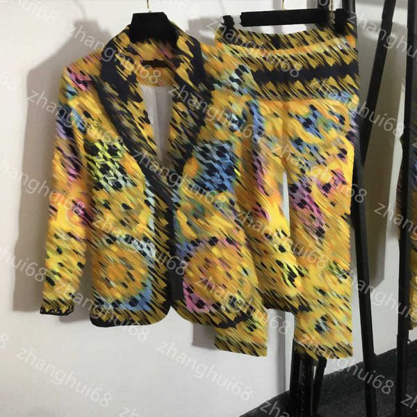 

23ss womens designer clothing women suit f letter retro pattern printed diamond-encrusted decoration suit jacket slim nine-point trousers se, Gray