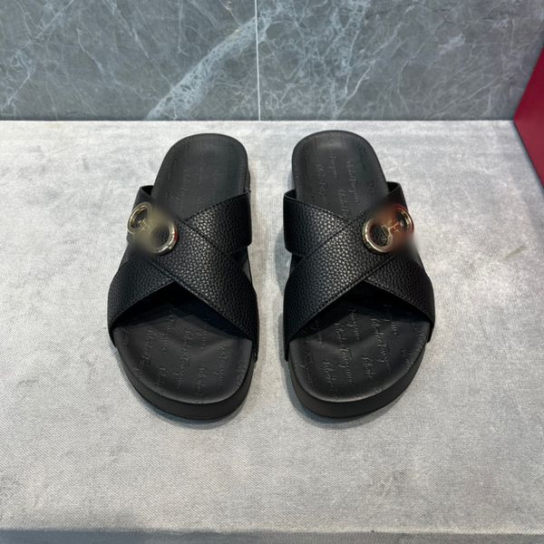 

casual men designer slippers flip flops metal buckle beach fashion luxury casual designers mens slides, Black