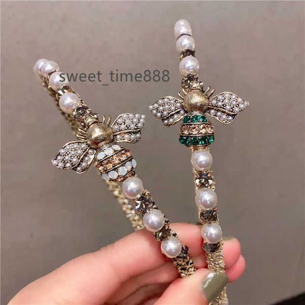 

cute bee headband hair hoop pearl designer hairbands for women girls crystal rhinestone head band casual bridal accessories, Silver
