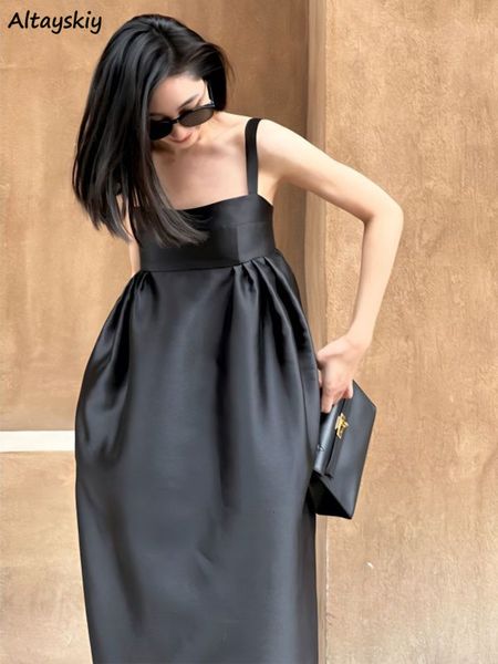 

casual dresses women's sleeveless solid summer backless vintage flexible french style simple slim fit classic vestido femino 230511, Black;gray