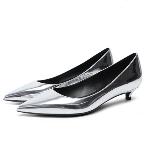 

dress shoes women patent leather pumps shiny mirror material low cutte 3cm slip-ons gold champagne high heeled for ol elegant footwear 23051, Black