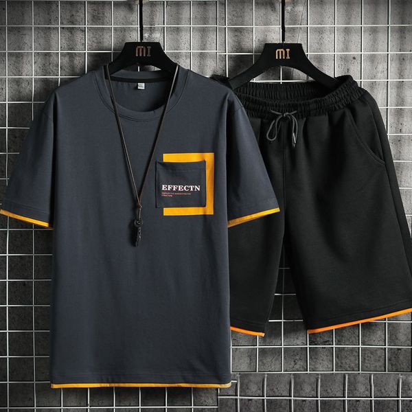 

mens tracksuits summer fashion cotton twopiece mens casual loose comfortable breathable cool highquality large size sports suit 4xl 230511, Gray