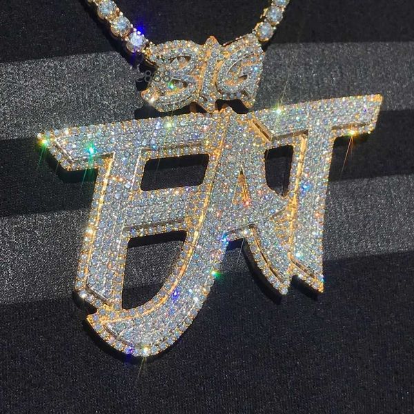 

wg033a hip hop mens iced out custom letter pendant 925 sterling silver vvs moissanite diamond number name initial pendant