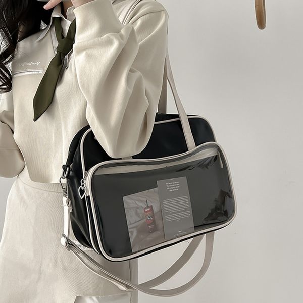 

evening bags transparent shoulder for college student girls large capacity tote soft leather square messenger bag 230512