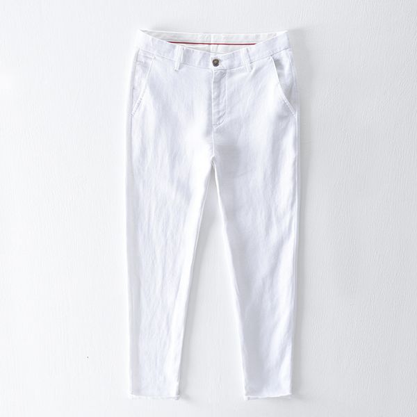 

men's pants men spring summer fashion japan style solid color 100% linen straight pant male casual basic thin trousers 230512, Black