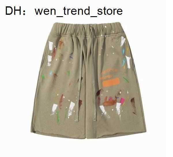 

men's shorts american fashion brand galleryes depts hand-painted splash printing pure cotton terry fog high street 5-point casual pants, White;black