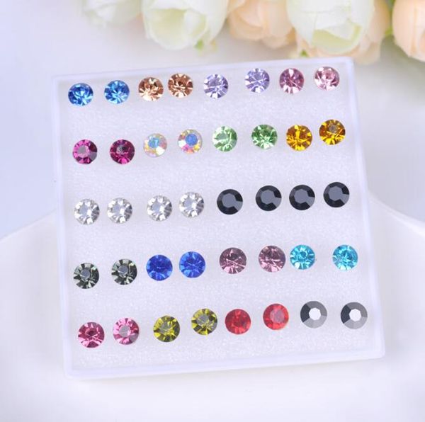 

18 colors high imitation diamond earrings inlaid diamond super shiny red stud non fading resin material for allergy prevention personality e, Golden;silver