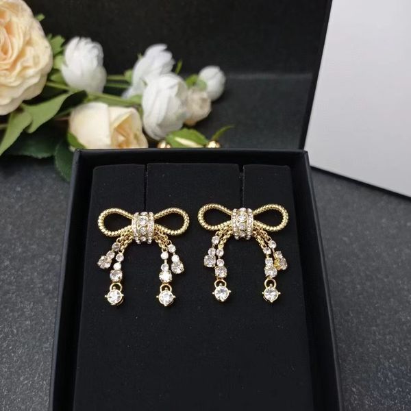 

gold hoop earrings new diamond bow pendant earrings, Golden