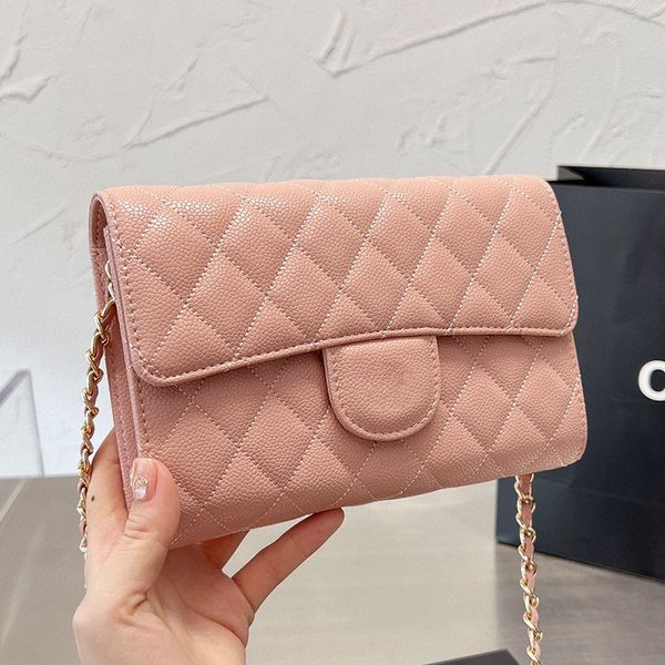 

designer square woc bag classic wallet on chain caviar leather card holder purse gold hardware crossbody shoulder handbag zipped coin pocket