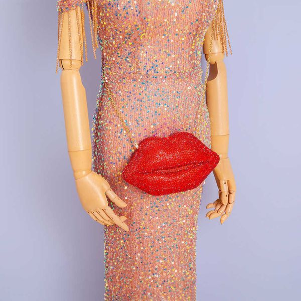 

totes mouth shaped rhinestone evening clutch bags wedding women novelty crystal dinner dress purses designer ladies chain handbag chic 23050