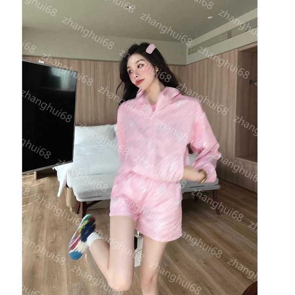 

23ss casual suit womens designer clothing full letter logo printing hooded zipper long sleeve coat high waist wide leg shorts set womens clo, Gray