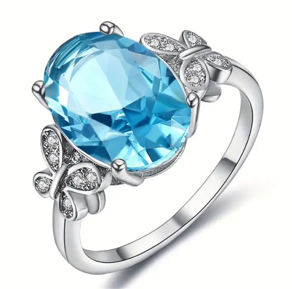 

women's style fashion bow blue zircon ring, Golden;silver