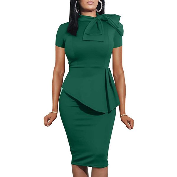 

casual dresses leisure summer bow oneck short sleeve ultra thin midi dress women's body office women's professional work clothes 2, Black;gray