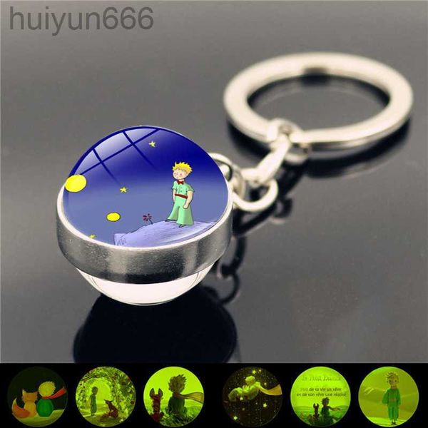 

new luminous little prince metal keychains time stone glass pendant creative gift key chain fashion charm keychain valentines day gifts for, Silver