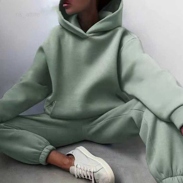 

women's tracksuit solid hooded sport suits autumn warm hoodie casual long sleeve sweatshirts and trousers two piece sets, Gray