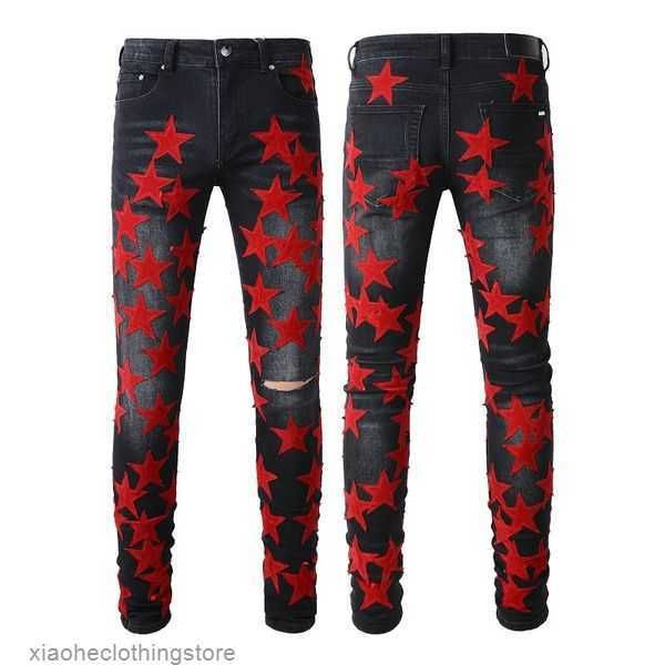 

guys for mens rip slim jeans fit skinny man pants orange star patches wearing biker denim stretch cult stretch motorcycle trendy long straig, Black