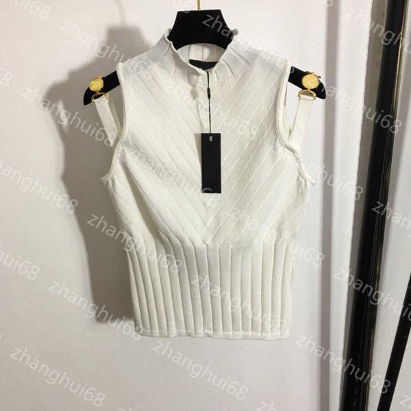 

23ss camisole vests womens tanks camis womens designer clothing vest tank metal buckle strap slim stand-up collar knitted vest womens clothe, White