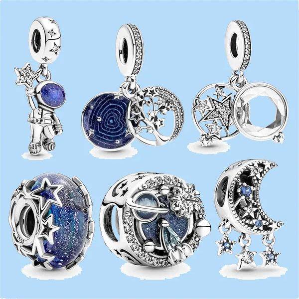 

925 silver beads charms fit pandora charm moon star pendant jewelry astronaut, Black