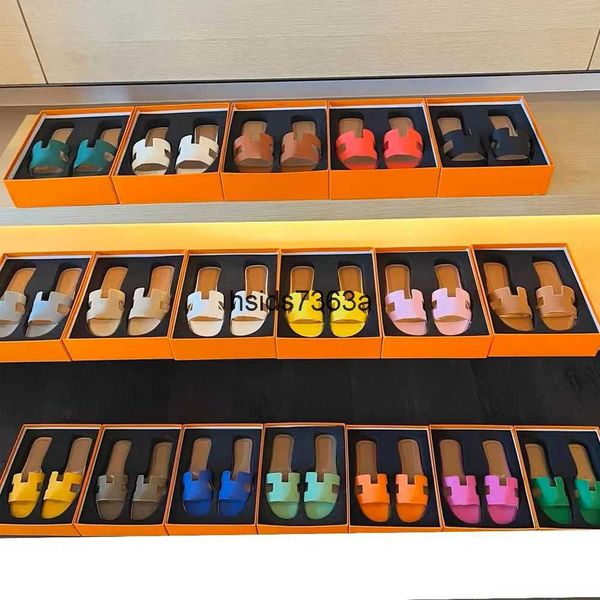 

oran sandal luxury designer leather ladies sandals summer flat shoes fashion beach women slippers h letter drag slides flip flops for women, Black