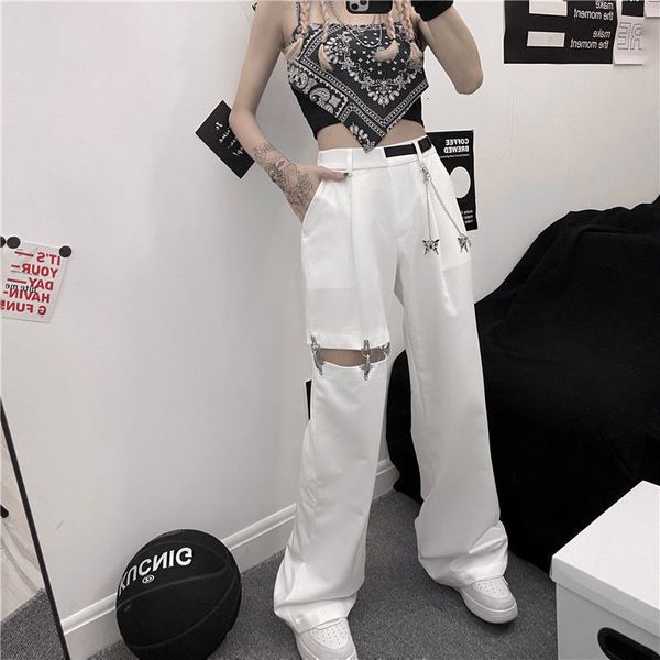 

women's jeans harajuku street women's pants with belt chain hip hop loose hollow pants summer design straight leg trousers s3xl 23, Blue
