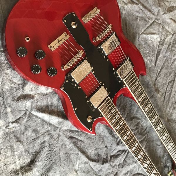 

factory customization new red double head electric guitar gold accessories
